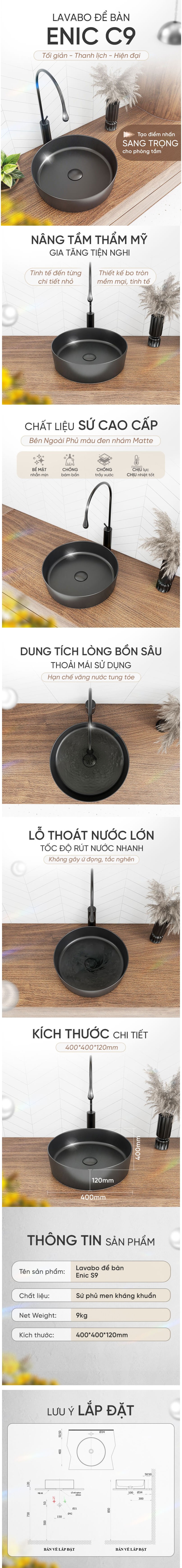 Thông tin lavabo đặt bàn Enic C9