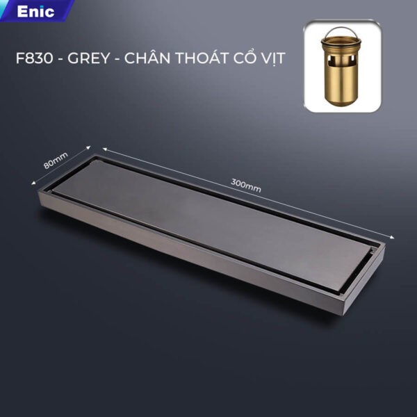 Thoát sàn 80x300 Enic F830-GREY, chân thoát cổ vịt