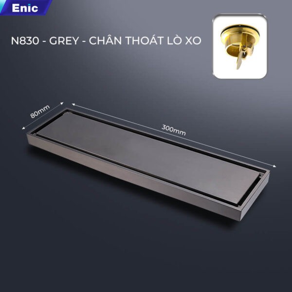 Thoát sàn 80x300 Enic F830-GREY, chân thoát lò xo