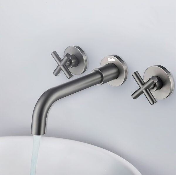 Vòi lavabo gắn tường Enic H2 màu xám