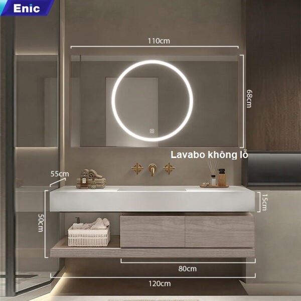 Bộ tủ chậu, tủ gương Enic LT-120, màu trắng, lavabo không lỗ