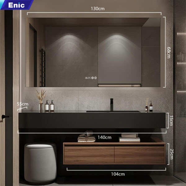 Bộ tủ chậu, tủ gương Enic LT-140-DEN, lavabo có lỗ