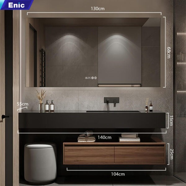 Bộ tủ chậu, tủ gương Enic LT-140-DEN, lavabo không lỗ