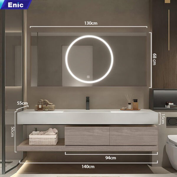 Bộ tủ chậu, tủ gương Enic LT-140-TRANG, lavabo có lỗ