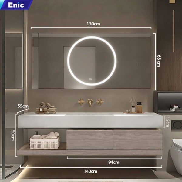 Bộ tủ chậu, tủ gương Enic LT-140-TRANG, lavabo không lỗ