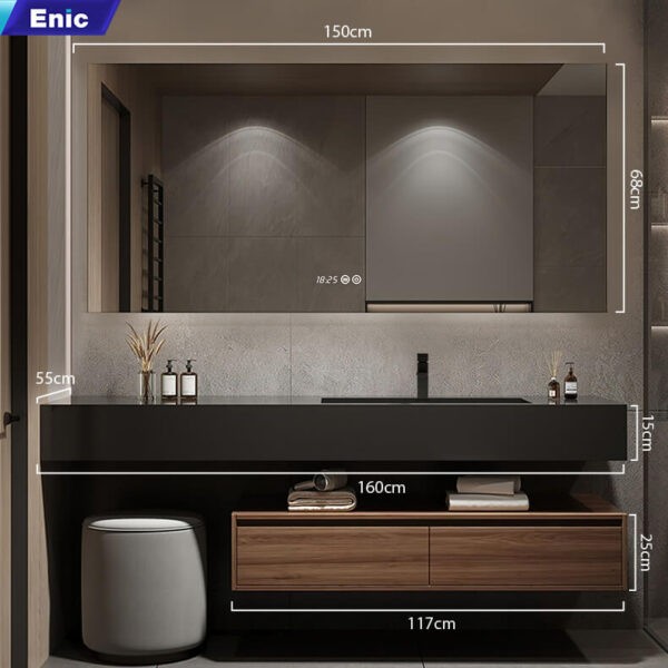 Bộ tủ chậu, tủ gương Enic LT-160-DEN, lavabo có lỗ