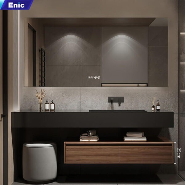 Bộ tủ chậu, tủ gương Enic LT-160-DEN, lavabo không lỗ