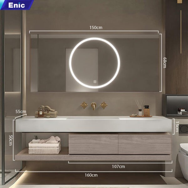 Bộ tủ chậu, tủ gương Enic LT-160-TRANG, lavabo không lỗ