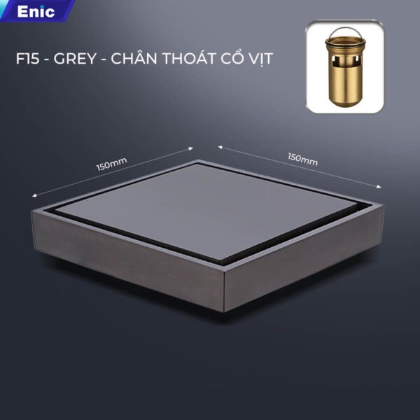 Thoát sàn 150x150 Enic F15-GREY, chân thoát cỏ vịt