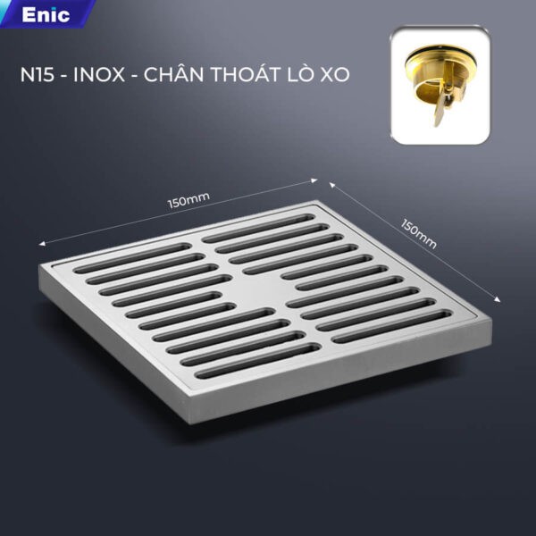 Thoát sàn 150x150 Enic N15-INOX, chân thoát lò xo