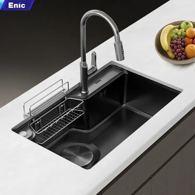 Chậu rửa bát chén 1 hố Enic MB06 màu đen