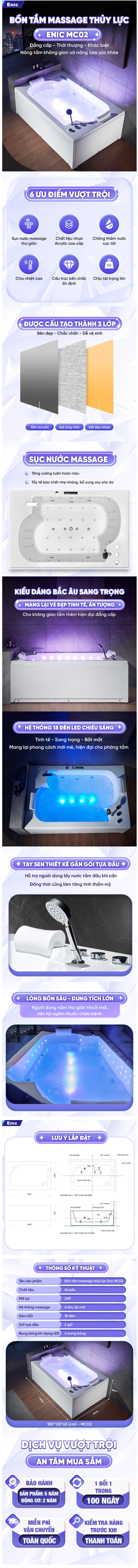 Thông tin bồn tắm massage Enic MC02