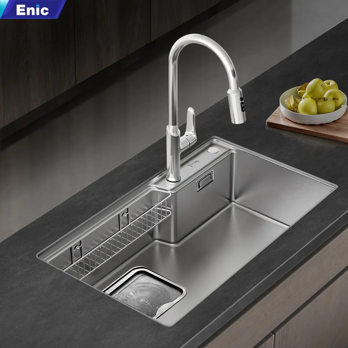 Chậu rửa bát chén 1 hố Enic MV07 màu inox