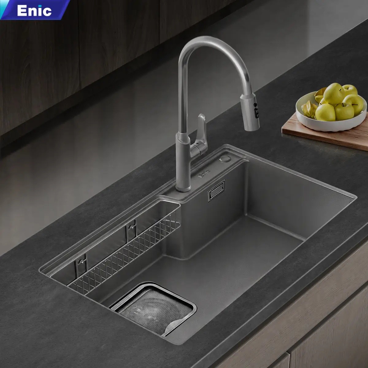 Chậu rửa bát chén 1 hố Enic MV07 màu xám