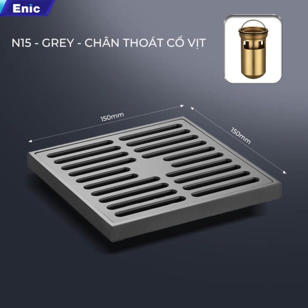 Thoát sàn 150x150 Enic N15-GREY, chân thoát cổ vịt