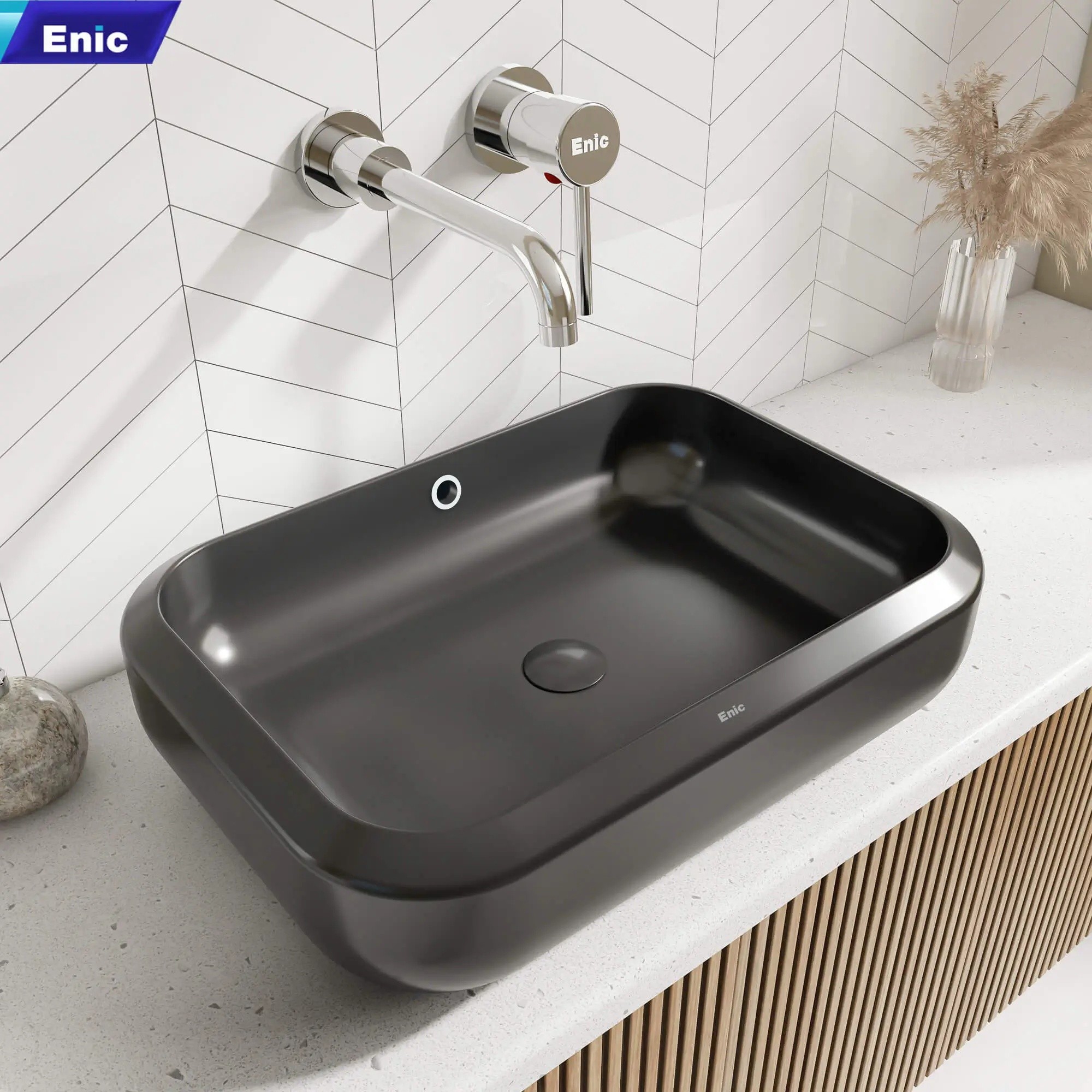 Lavabo đặt bàn Enic S8-1006 đen nhám