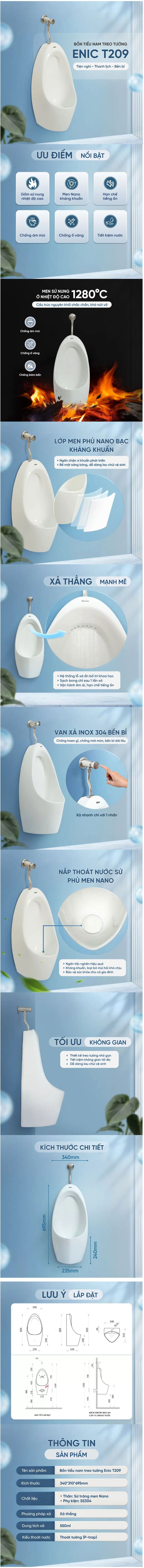 Thông tin bồn tiểu nam treo tường Enic T209