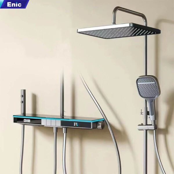 Sen tắm cây thông minh Enic TD40-THAN-TRON | Bát sen lớn, xoay 360 độ | Tay sen 3 chế độ | Đèn LED viền xung quanh