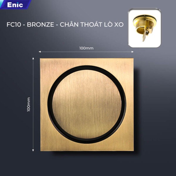 Thoát sàn 100x100 Enic FC10-BRONZE chân thoát lò xo