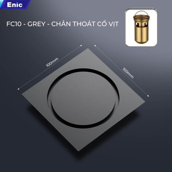 Thoát sàn 100x100 Enic FC10-GREY chân thoát cổ vịt