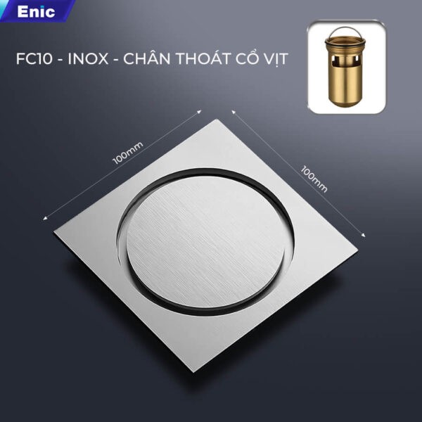 Thoát sàn 100x100 Enic FC10-INOX chân thoát cổ vịt