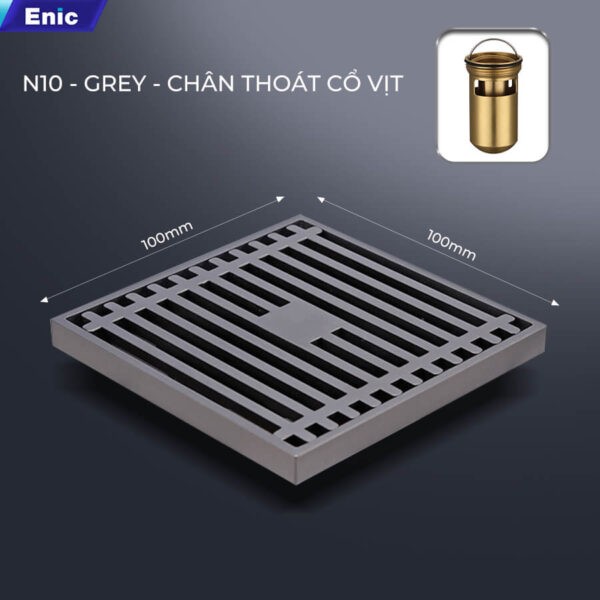 Thoát sàn 100x100 Enic N10-GREY chân thoát cổ vịt