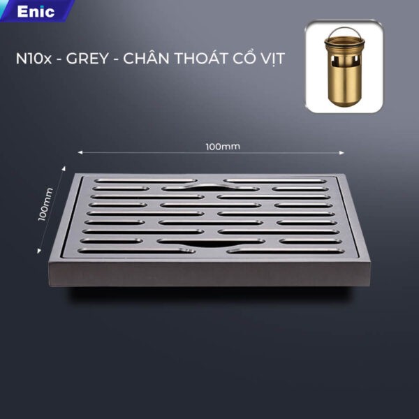 Thoát sàn 100x100 Enic N10x-GREY chân thoát cổ vịt