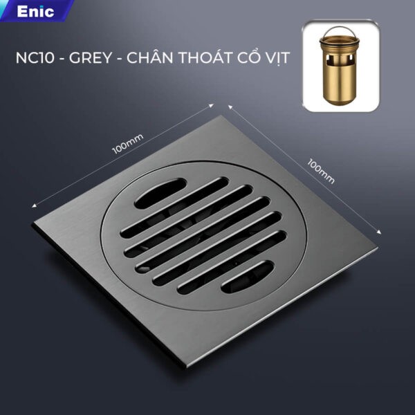 Thoát sàn 100x100 Enic NC10-GREY chân thoát cổ vịt