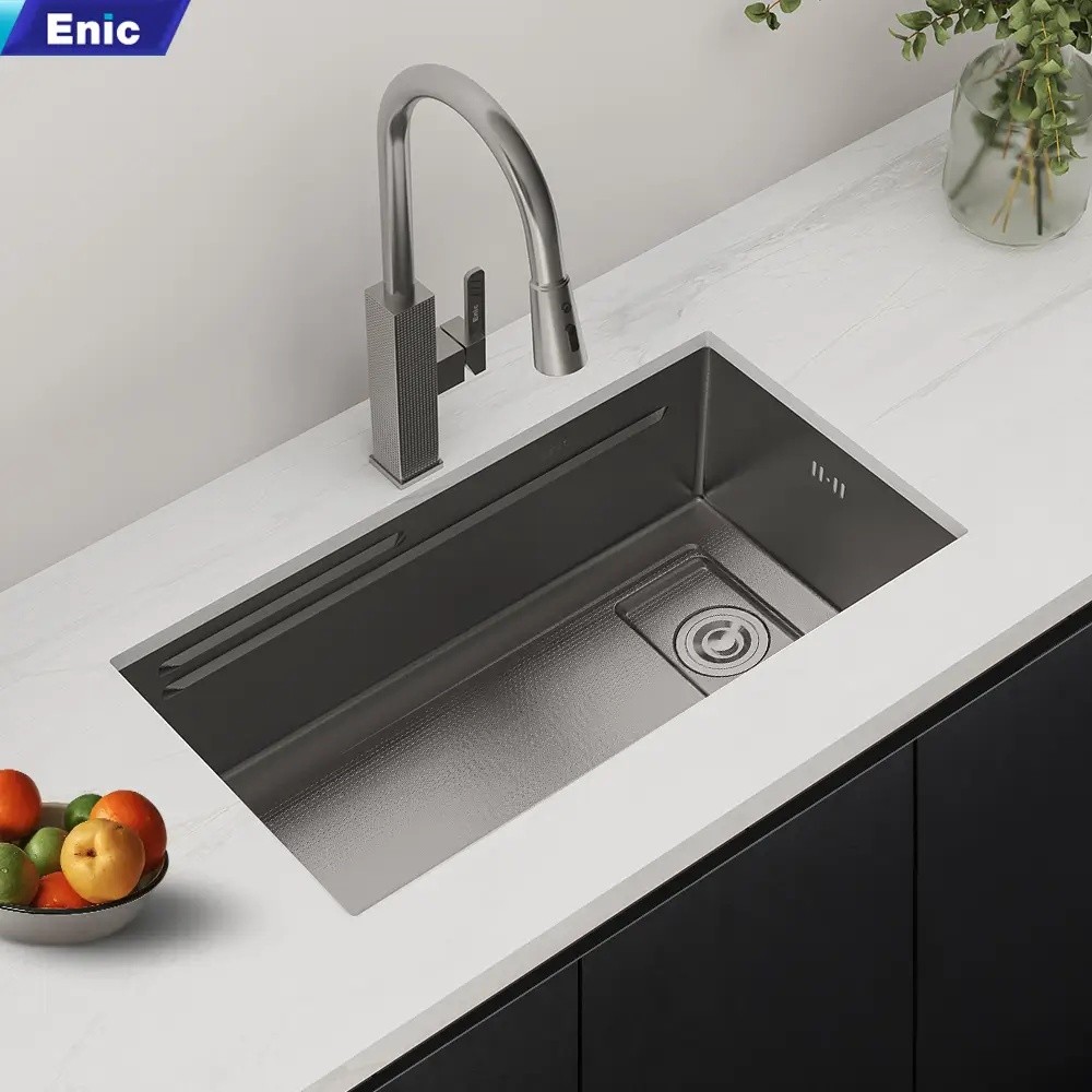 Chậu rửa bát chén 1 hố Enic UC03 PLUS màu xám