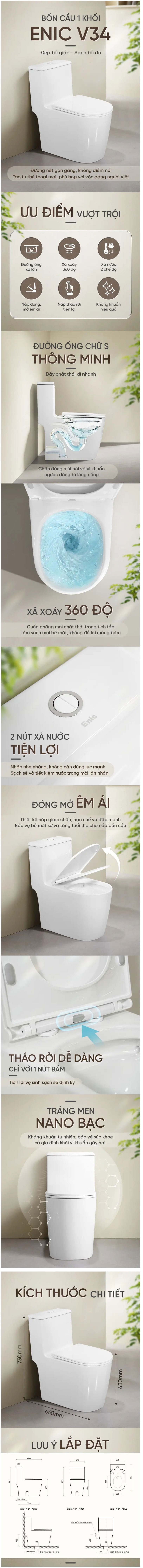 Thông tin bồn cầu 1 khối Enic V34