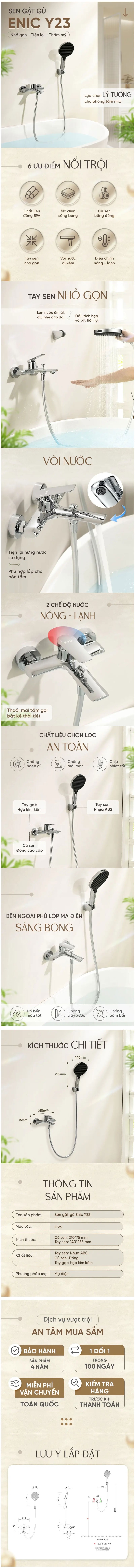 Thông tin sen tắm cây Enic Y23 nóng lạnh