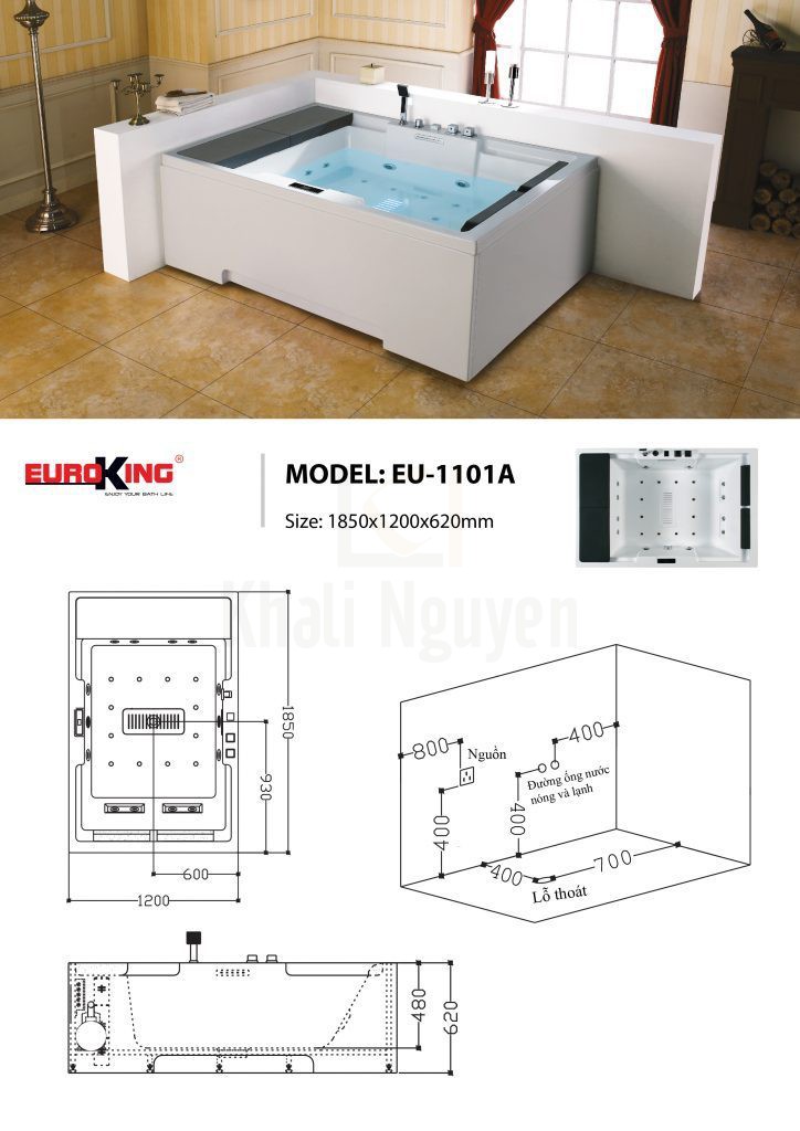 Bản vẽ bồn tắm massage EU-1101A
