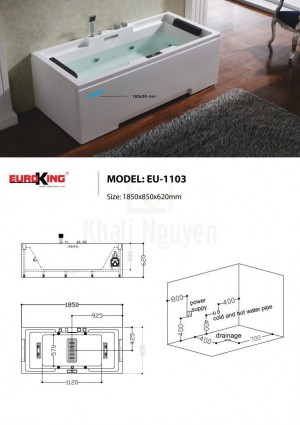 Bản vẽ kỹ thuật bồn tắm massage EU-1103