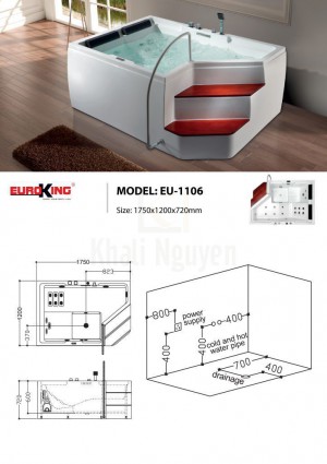 Bản vẽ sơ đồ kỹ thuật bồn tắm massage EU – 1106
