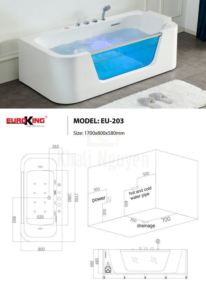Sơ đồ kĩ thuật bồn tắm massage EU-203