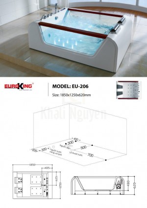 Bản vẽ sơ đồ kỹ thuật bồn tắm massage EU – 206