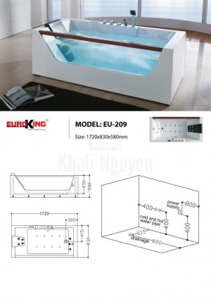 Bản vẽ sơ đồ kỹ thuật bồn tắm massage EU – 209