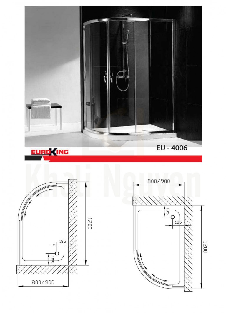 Bản vẽ kỹ thuật Phòng tắm vách Euroking kính EU-4006