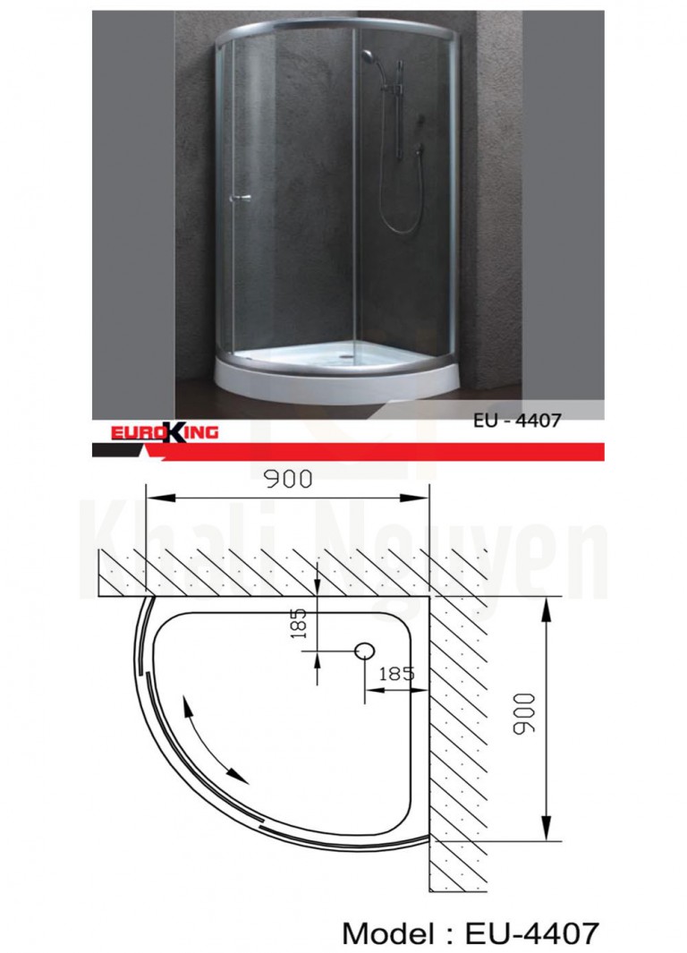 bản vẽ Phòng tắm vách kính Euroking EU-4407