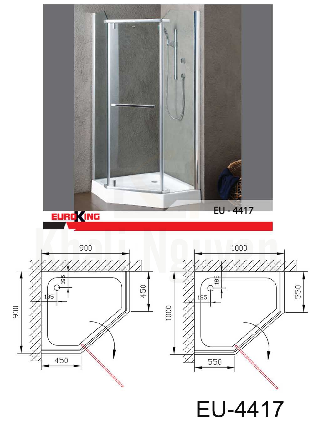 Bản vẽ Phòng tắm vách kính Euroking EU-4417