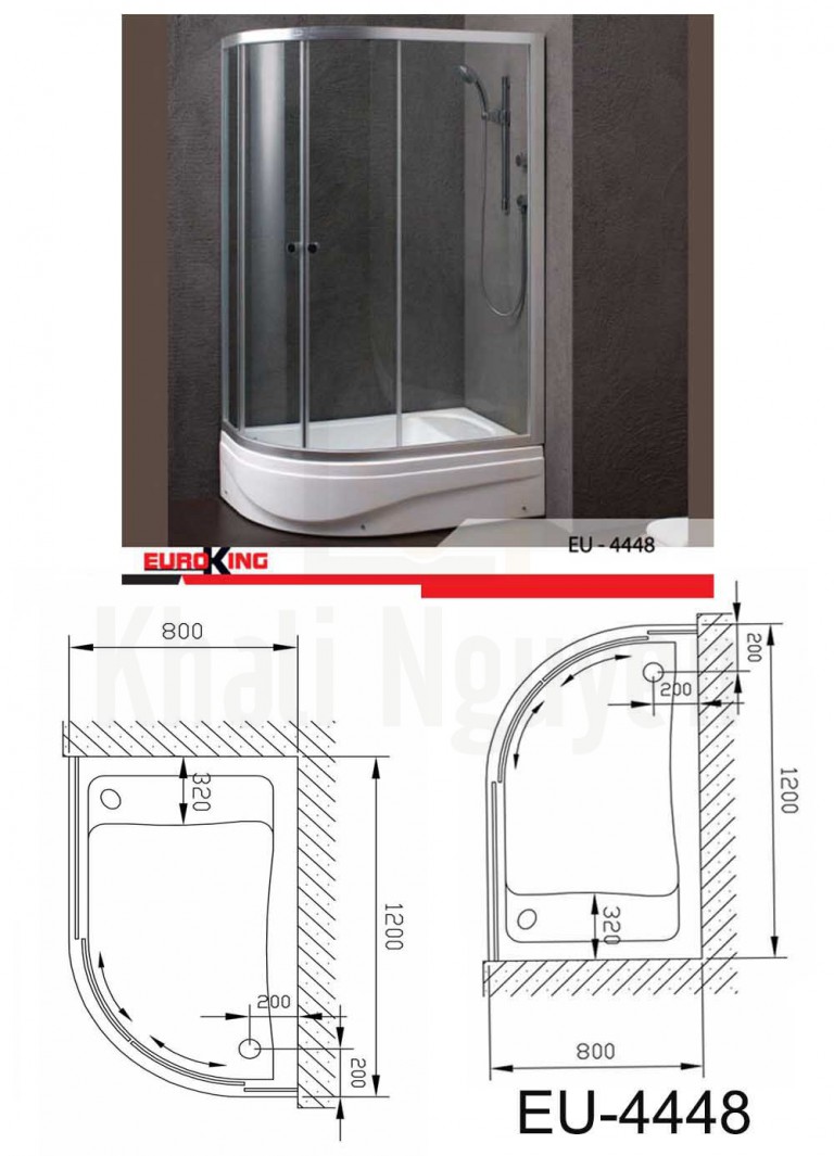 Bản vẽ Phòng tắm vách kính Euroking EU-4448A