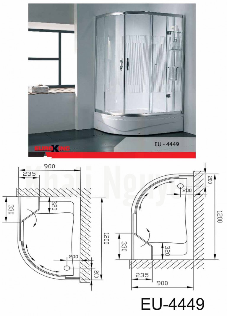 Bản vẽ kỹ thuật Phòng tắm vách kính Euroking EU-4449