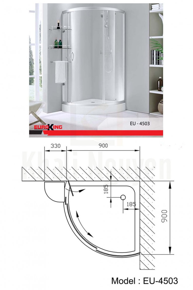 Bản vẽ  Phòng tắm vách kính Euroking EU-4503