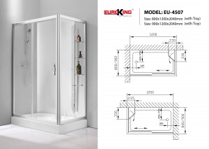 bản vẽ Phòng tắm vách kính Euroking EU-4507