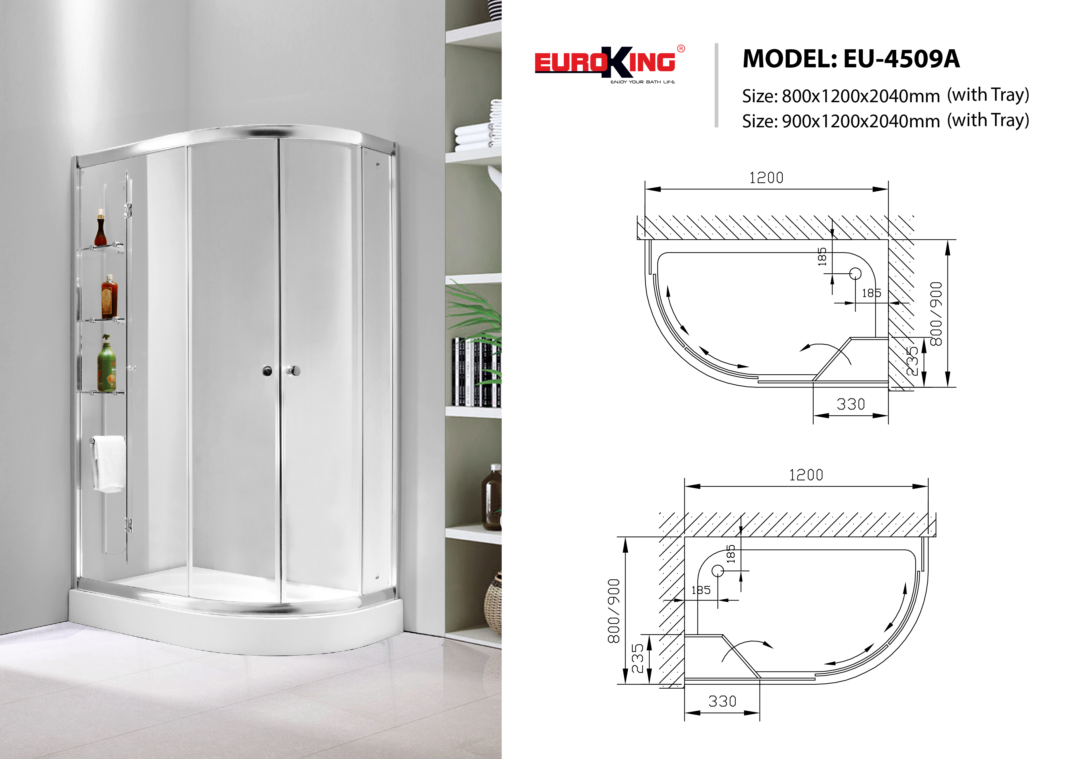 Bản vẽ Phòng tắm vách kính Euroking EU-4509