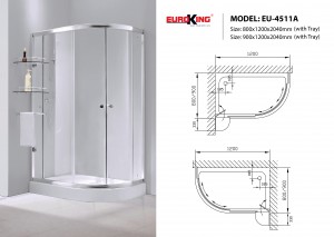Bản vẽ Phòng tắm vách kính Euroking EU-4511