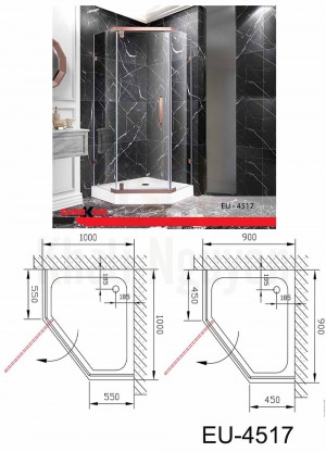 Bản vẽ Phòng tắm vách kính Euroking EU-4517