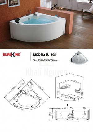 Bản vẽ sơ đồ kỹ thuật bồn tắm massage EU – 805