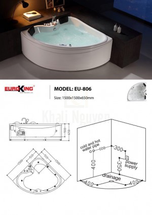 Bản vẽ sơ đồ kỹ thuật bồn tắm massage EU – 806