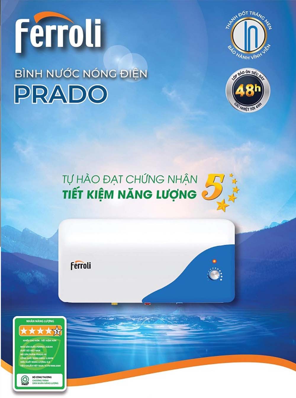 Bình nóng lạnh gián tiếp 20L Ferroli Prado-AE20